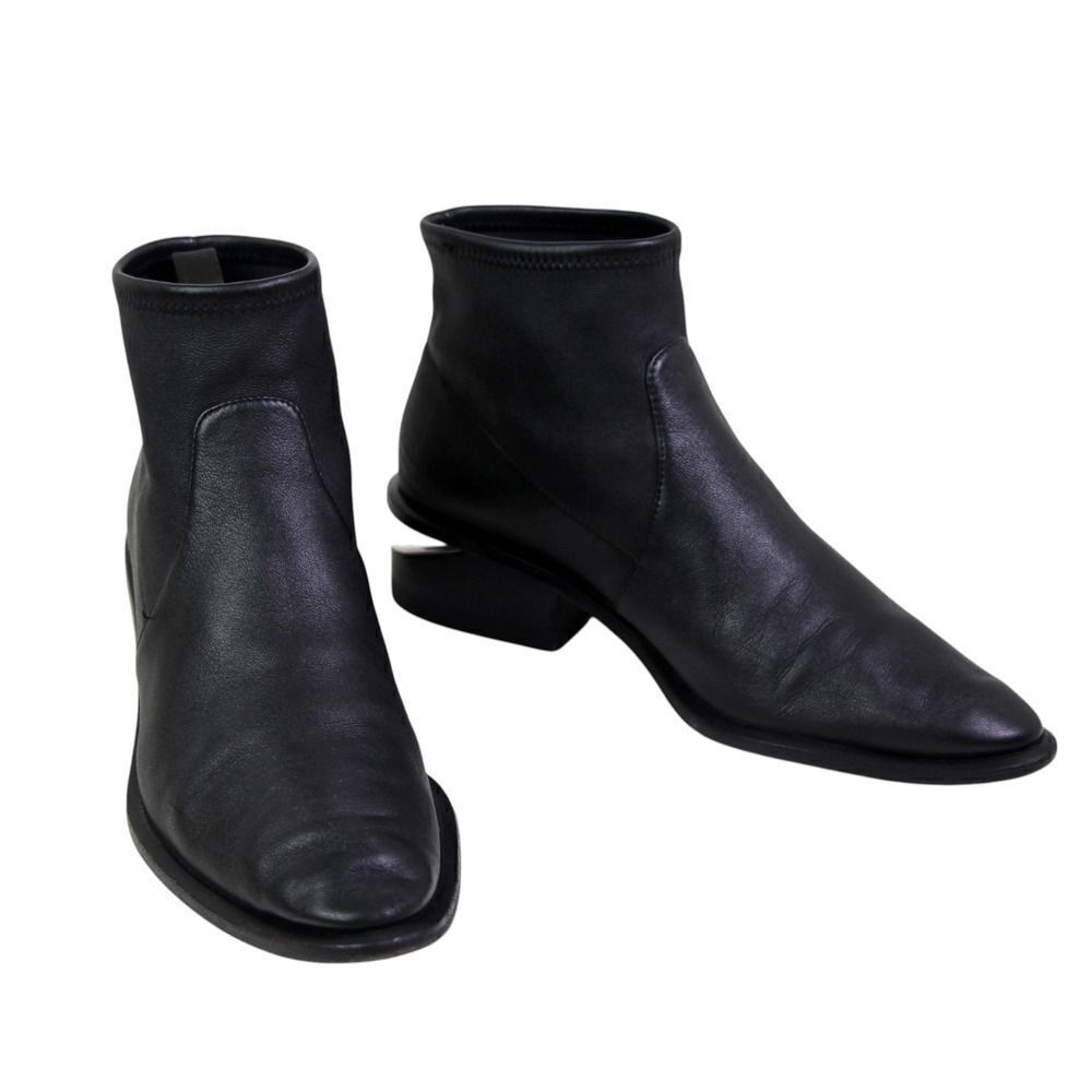Alexander Wang BLACK REAL LEATHER LOW HEEL ROUND TOE PULL ON ANKLE BOOTS Sz 39